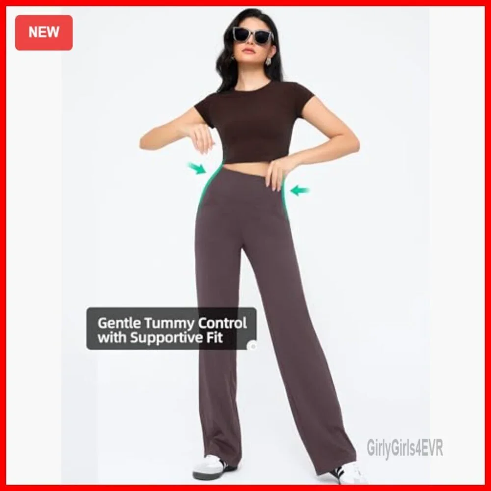 High Waisted Wide Leg Yoga Pants with Pockets, Stretch Sweatpants